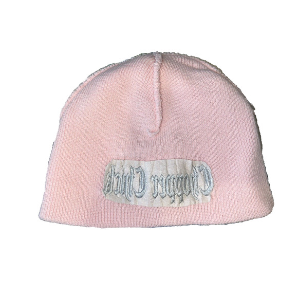 Chopper Chick Pink Winter Beanie Hat Grey Lettering Motorcycle Cross - Soft Knit - Picture 3 of 4